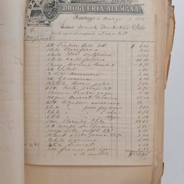 Productos adquiridos por la Escuela Dental a la Droguería Alemana, 1905